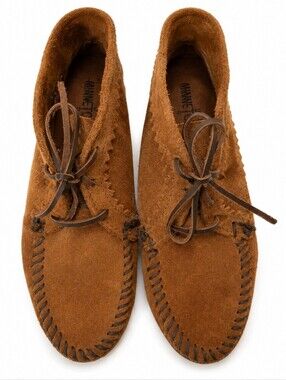 Minnetonka Suede Moccasin Ankle Boots Women's Size 7 Brown Leather Lace Up Boho